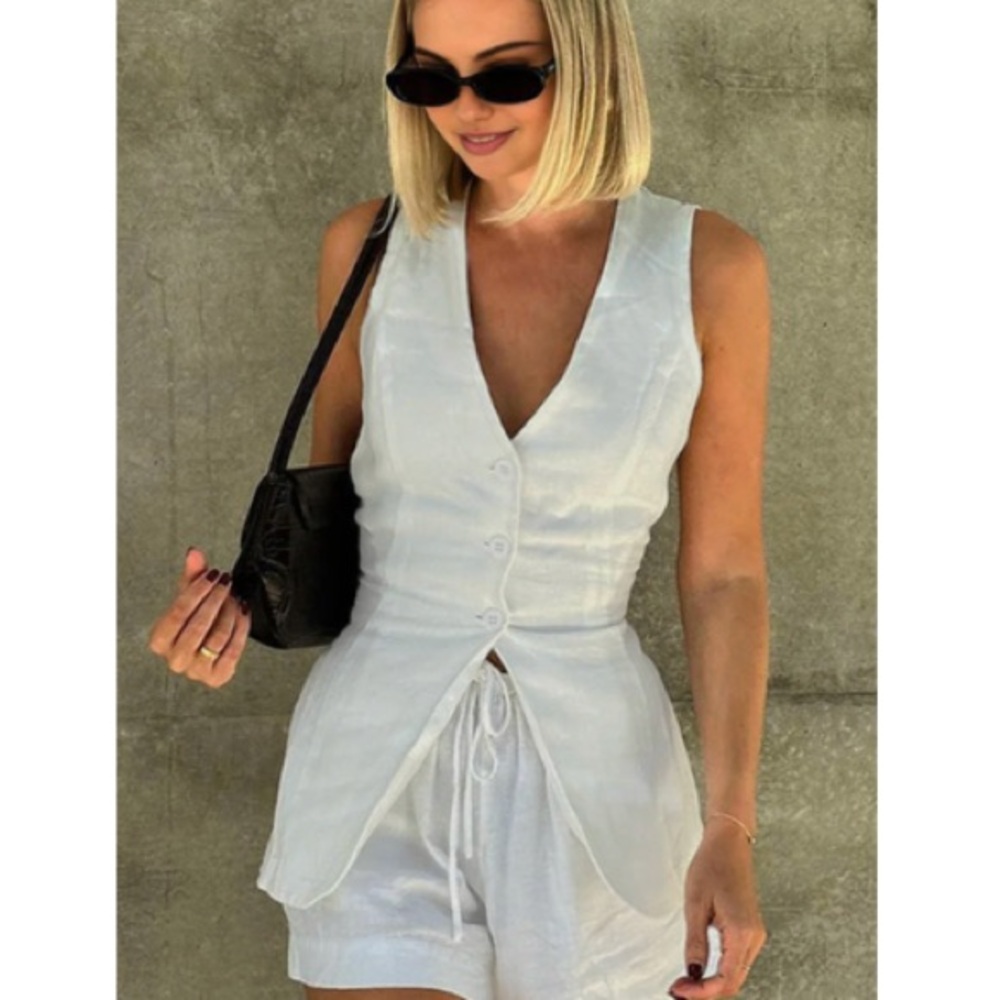 Drawstring Split Casual Shorts Set